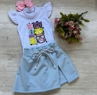 Conjunto Meow ( blusa canelada, shorts saia em elanca )