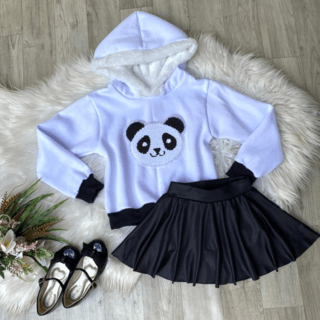 Conjunto Panda (Blusa de Moletom, saia godê com shorts por baixo)