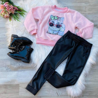 Conjunto com aplique ( blusa moletom, calça jogger)