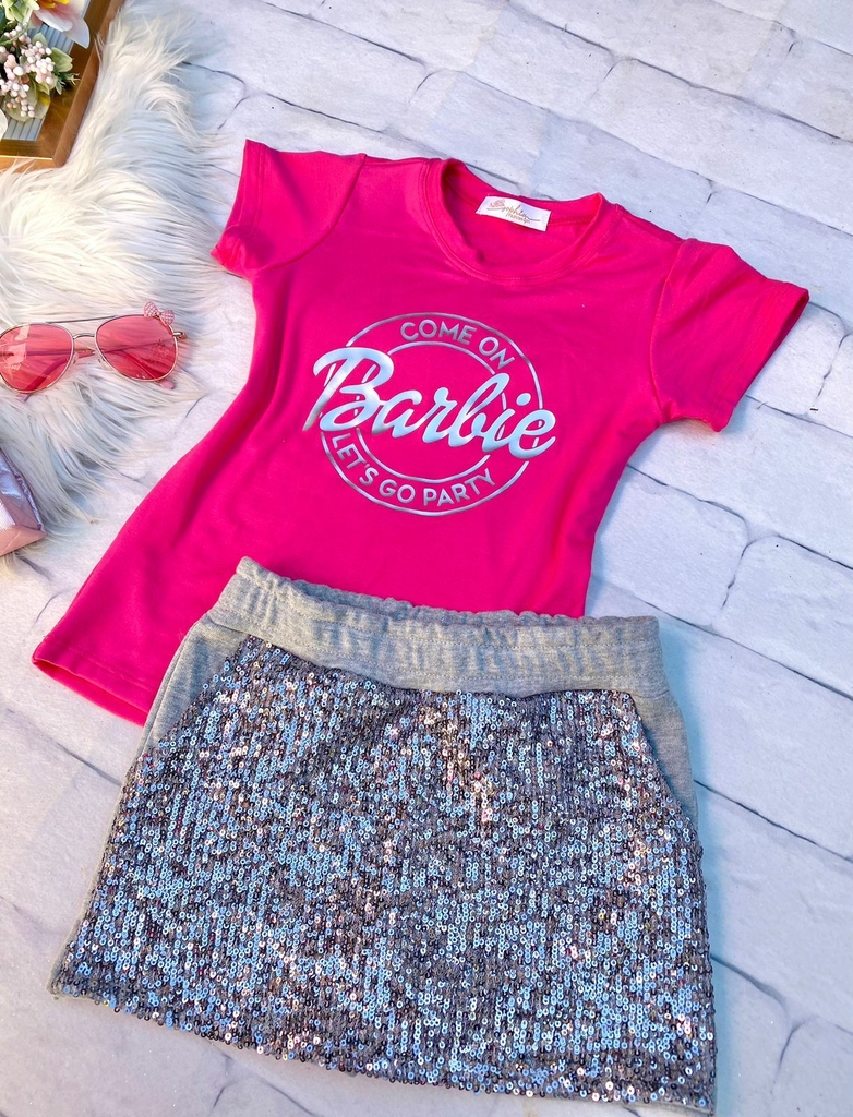 Conjunto Blusa e saia em Paete Barbie menina blogueirinha moda