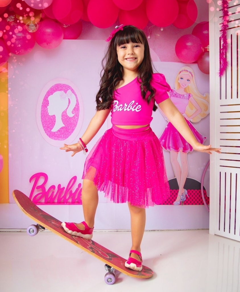 Vestido Infantil Barbie Paetê Pink