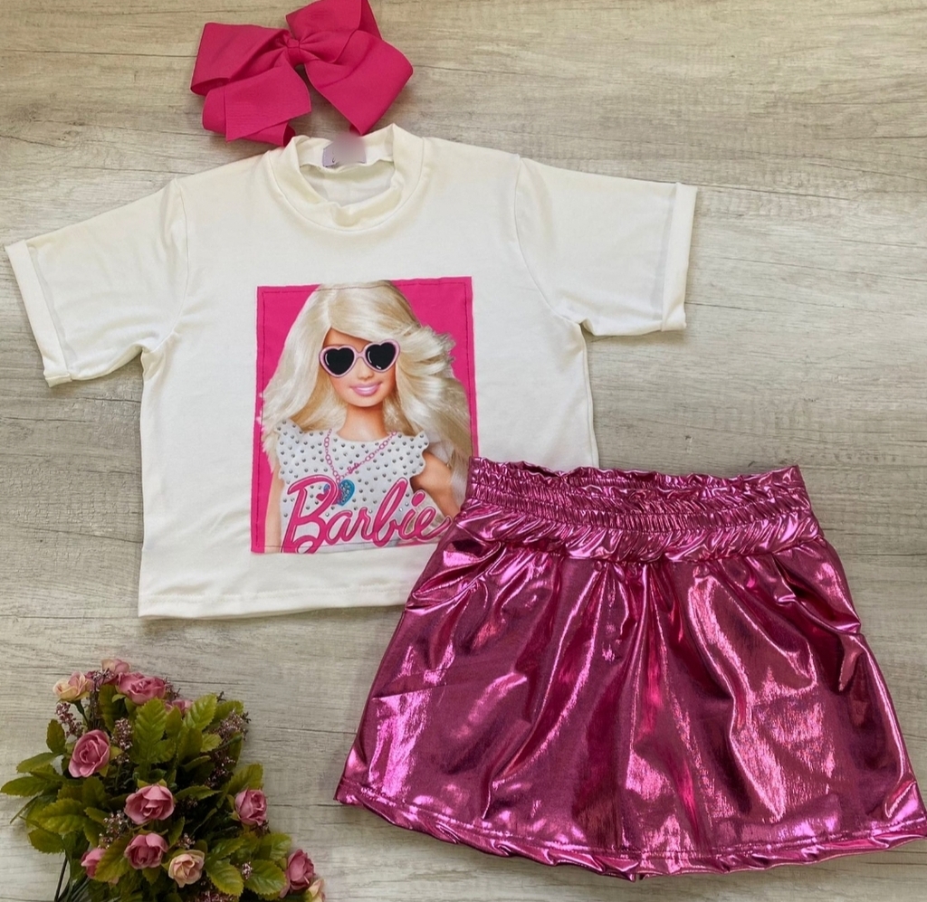 Conjunto Blusa e saia em Paete Barbie menina blogueirinha moda