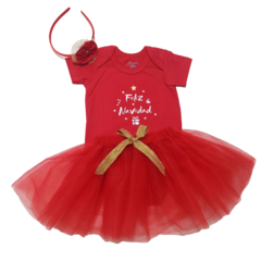 Conjunto Body Bebé Algodón Tutu Y Vincha Feliz Navidad