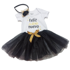 Conjunto Body Bebé Algodón Tutu Y Vincha Feliz Año nuevo