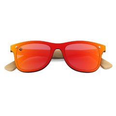 Lentes de Sol Quetzal Rojo Fuego Espejados & Patillas de Bambú - UV400 Unisex - PANDAS® Lentes de Sol para Mujer y Hombre Polarizados de Madera y Bambú