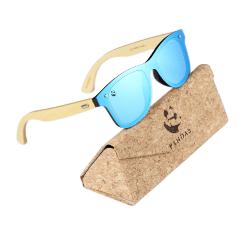 Lentes Gafas de Sol Unisex Azules Cuadrados de Madera de Bambú UV400