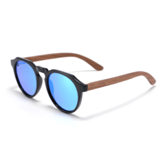 Lentes de Sol Redondos Gavial Azul Espejados & Patillas de Madera - Polarizados UV400 Unisex - comprar en línea