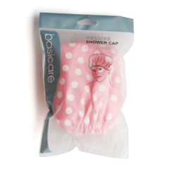 Cofia de baño rosa con lunares blancos - comprar online