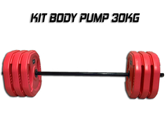 Kit Body Pump 30kg Pvc Rojo - Discos con Agarre + Barra 1,20cm + Tope