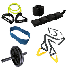 Kit Entrenamiento N*10 Banda Dos Agarre + Par Tobilleras 2kg + Rueda Abdominal + Banda Suspension Trx + Banda Tela Alta