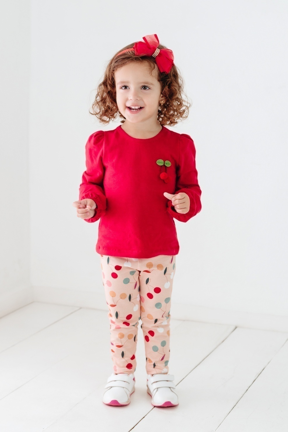 Conjunto Infantil Feminino Legging e Batinha Cotton Salmão Cereja