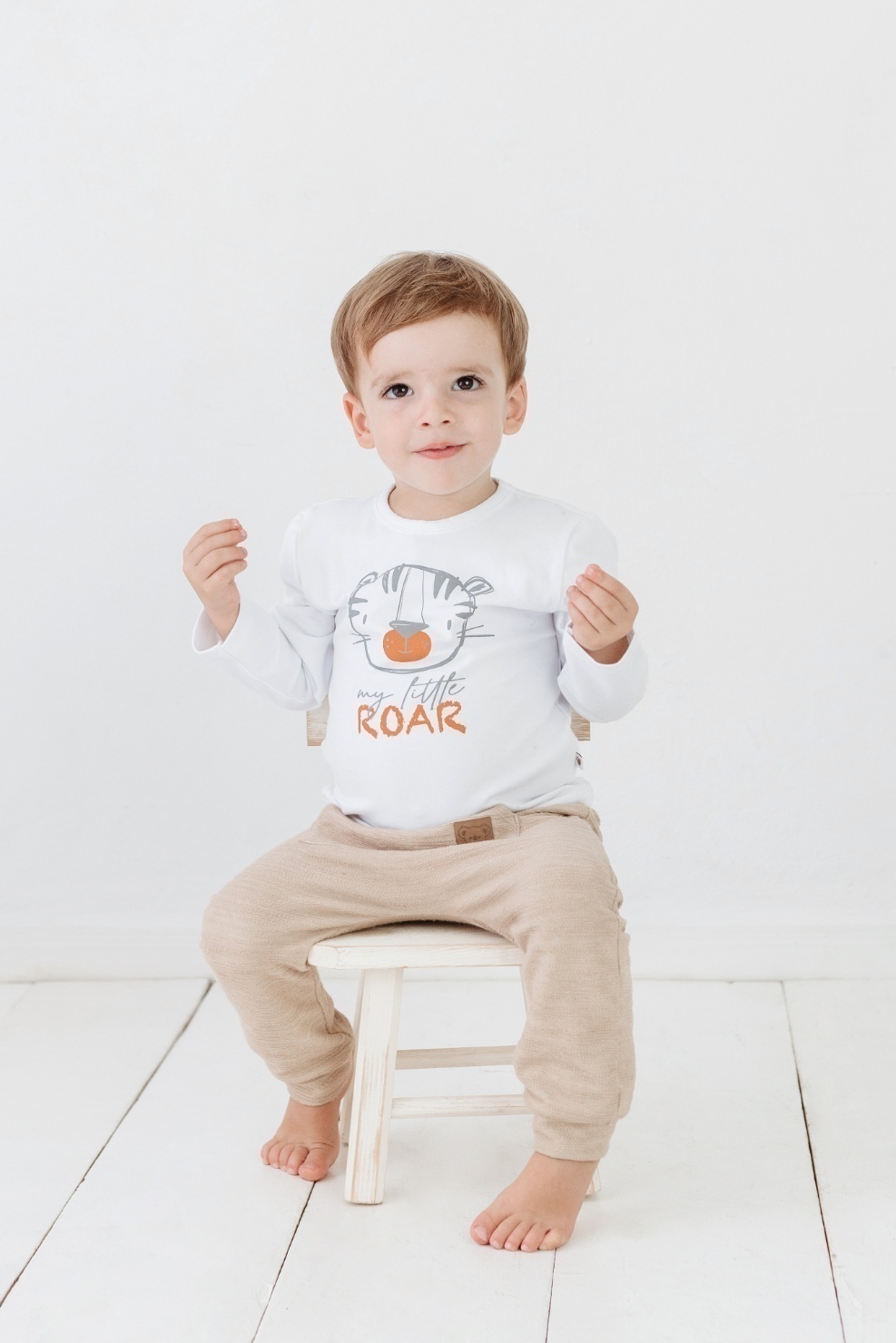 Conjunto Infantil Masculino Calça Saruel e Camiseta Cotton Branco My Little  Roar