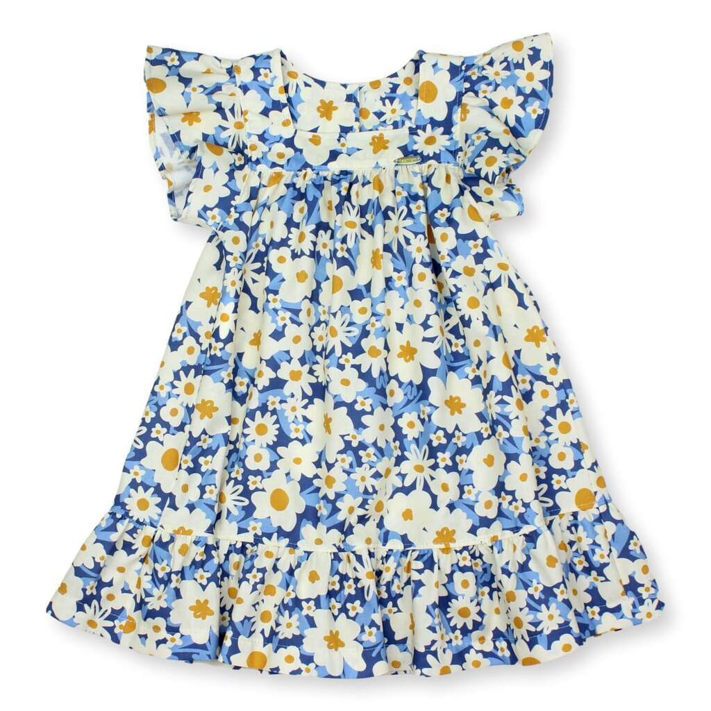 Vestido Para Meninas de 2 a 10 Anos Estampado Azul Em Viscose em