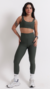 conjunto feminino fitness básico calça e top em poliamida - verde militar