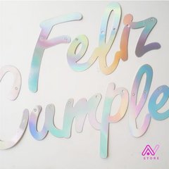 Banner iridiscente Feliz Cumpleaños letra cursiva