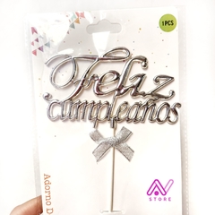 Cake topper Feliz Cumpleaños Cursiva metalizado