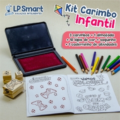 3 Carimbos + 12 lápis de cor + 1 almofada + 1 caderninho de atividades + 1 saquinho na internet