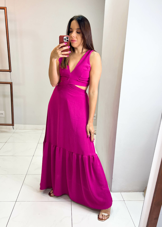 Vestido longo hotsell de crepe liso