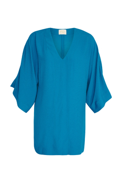 Vestido Kaftan Curto com Faixa - Azul Oceano - loja online