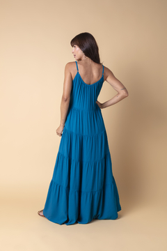 Vestido Amplo com Franzidos - Azul Oceano - Fernanda Gardini