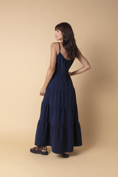 Vestido Amplo com Franzidos - Azul Marinho - loja online