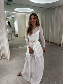 Vestido Manga Longa de Tule - Off White na internet