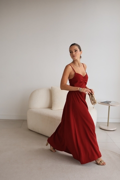 Vestido Alcinha com Franzidos Midi - Vermelho - comprar online