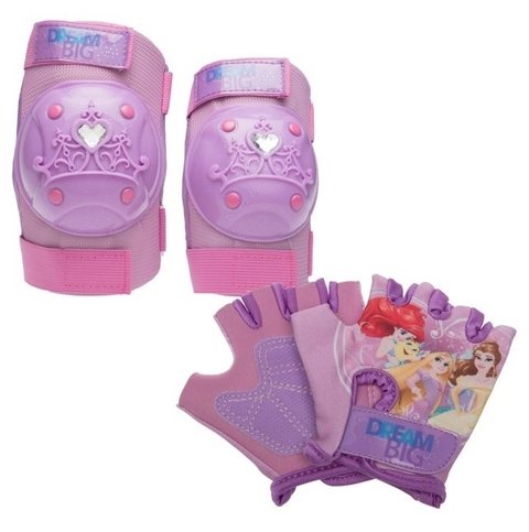 Kit Proteção Infantil Bell 3-5 Anos Joelheira Cotoveleira Luva Princessas Disney Rosa