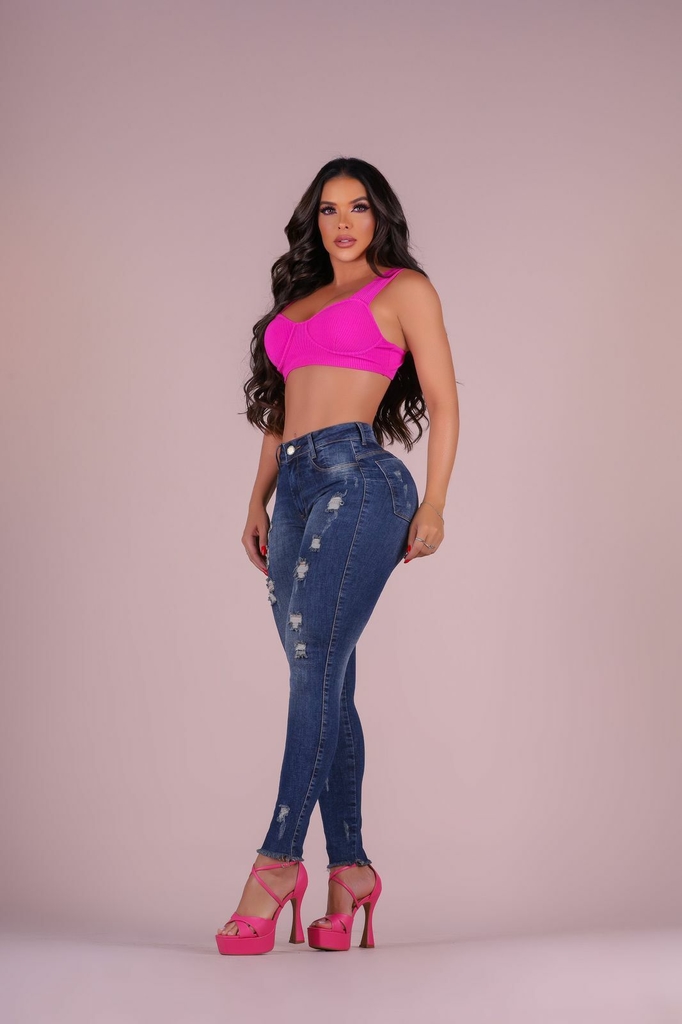 Calça jeans feminina cheap com bolso embutido