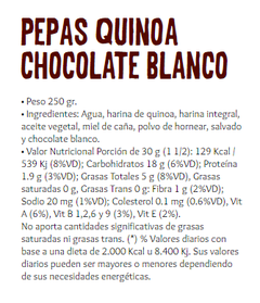 Pepas de quinoa con chocolate blanco - Kiwicha - comprar online