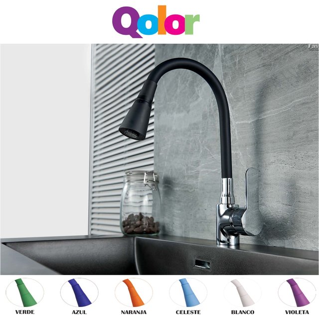 Griferia de Cocina Monocomando Pico Alto Flexible Negro TG PLAST