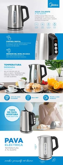 Pava Eléctrica Digital Midea 1,7lts Ek-dc17xar2 Acero Inox