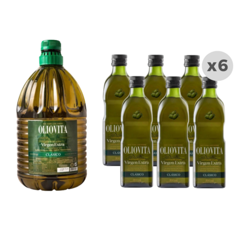 Aceite de Oliva Oliovita Bidón 5L + 6 Botellas de Vidrio de 500ml