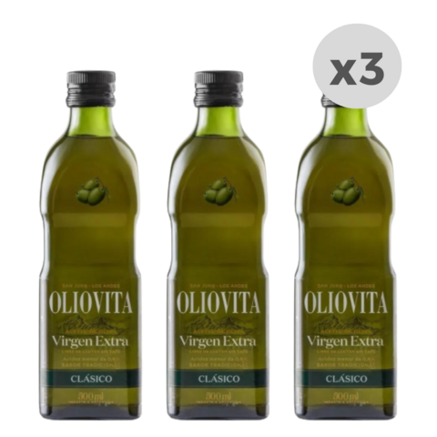 Aceite de Oliva Oliovita Clásico Botella de Vidrio 500ml x 3 unidades