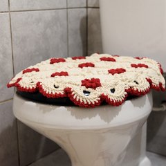 Conjunto para Banheiro em crochê Flor Vermelha - Art Familiar Artesanato