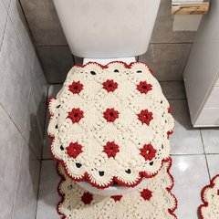 Conjunto para Banheiro em crochê Flor Vermelha na internet