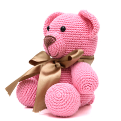 Urso Rosa com Laço Dourado em Amigurmi - comprar online