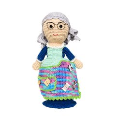 Vovó costureira peso de porta em amigurumi