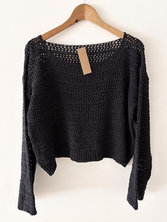 SWEATER OVERSIZE CALADO - CUELLO BOTE - comprar online