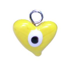 41-098- Olho grego pingente coração amarelo - 5 unidades