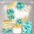 Kit Painel + Trio de Cilindros Sublimados Floral Glitter Azul Tiffany KIT193