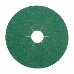 Disco de fibra verde de 115 mm grano 60 de zirconio para trabajos en acero inoxidable.