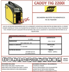 EQUIPO SOLDADURA CADDY TIG 2200I AC DC - tienda online