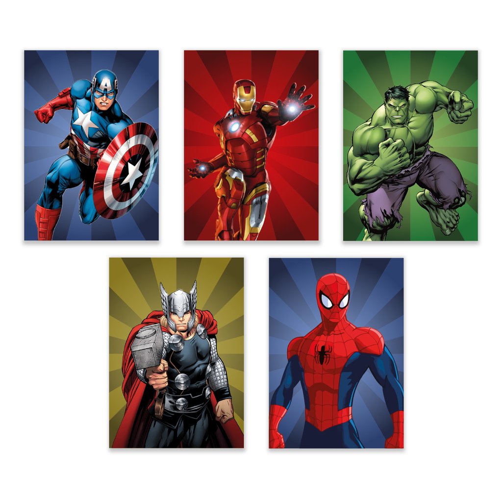 Kit 5 Placas Decorativas - Heróis Vingadores