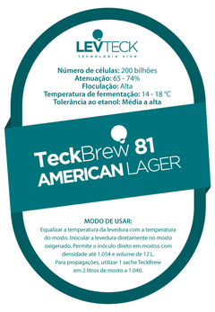 Fermento líquido TeckBrew 81 - American Lager - Levteck - comprar online