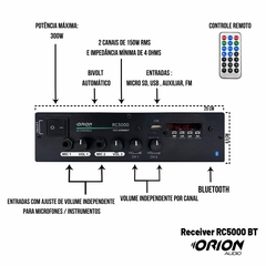 Amplificador Som Residencial Comercial 300w Rms 2 Canais RC5000 Bluetooth - comprar online