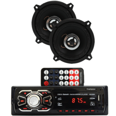 Auto Radio Automotivo Bluetooth Sd Mp3 + Par Falantes 5'' Prime