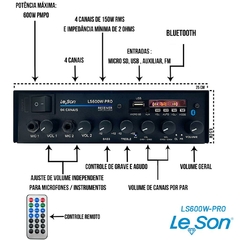 RECEIVER LESON LS600W-PRO + 6 ARAND REDON BRANCO /2AR059068 - Orion eShop | Informatica, Automotivo, Microfones