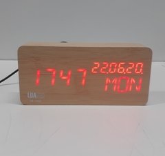 Relógio Despertador Mesa Digital Madeira Com Sound Control