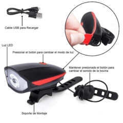 Farol Bike Bicicleta Led Buzina Recarregável +Lanterna Kit - comprar online